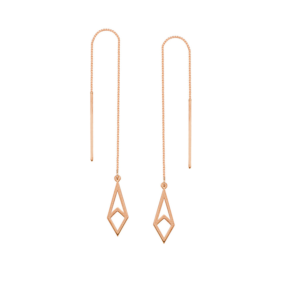 14K Solid Gold Harper Geometric Threader Earrings - Picture 3 of 3